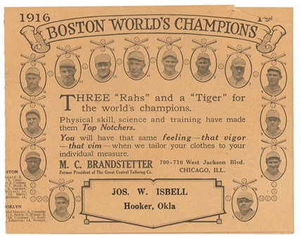 1916 Boston Red Sox Vs. Brooklyn Robins World Series Souvenir Score Card with Early Babe Ruth Image 